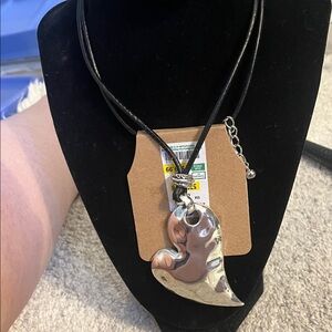 Belle France Stein Mart Silver Heart Pendant Necklace on Leather Cord